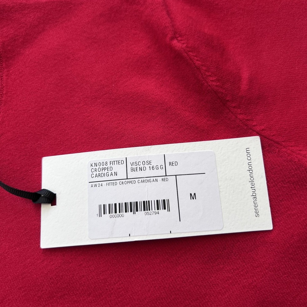Serena Bute Fitted Cropped Cardigan Sweater Womens M Red Viscose Blend Knit - Picture 5 of 15